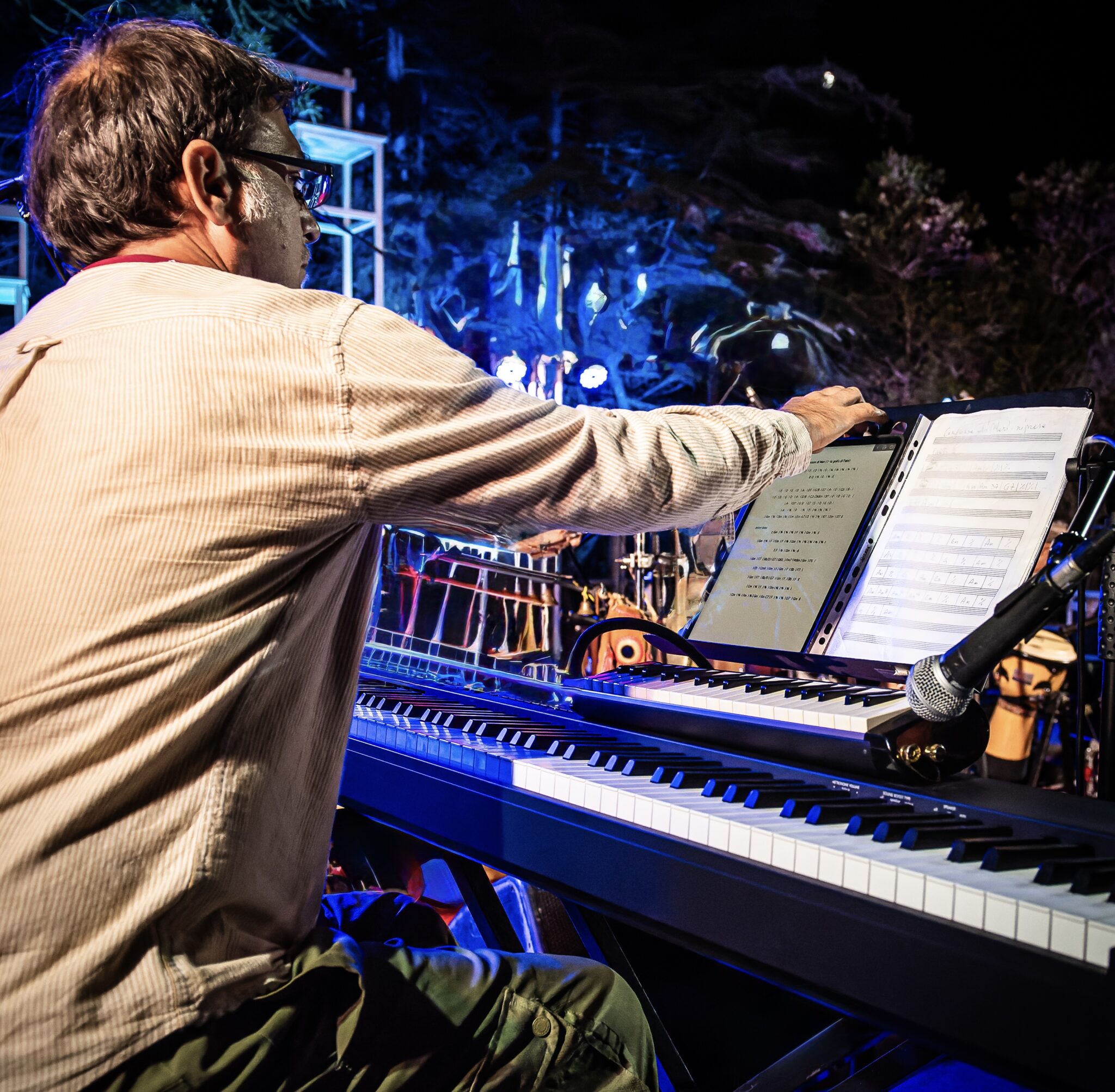 Maurizio Pulina alle tastiere sul palco del festival Ittiritmi